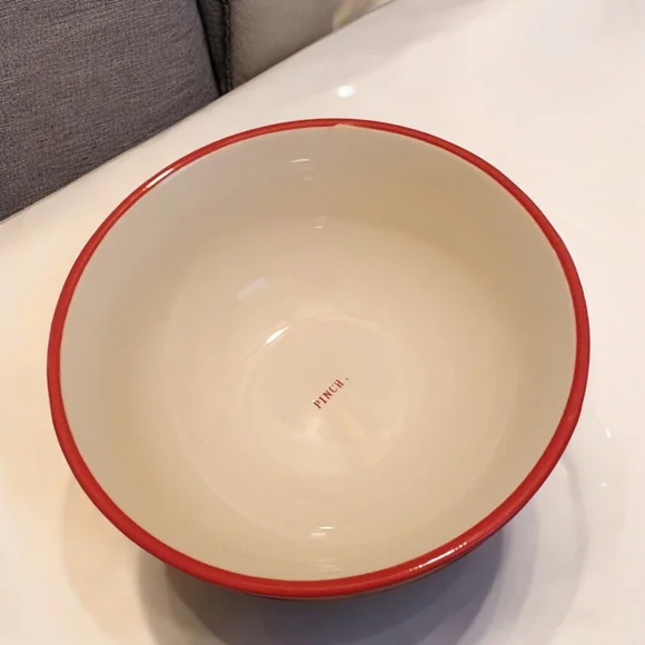 Rae Dunn PINCH Red Dots Mixing Bowl with deep Dimples - Picture 2 of 4